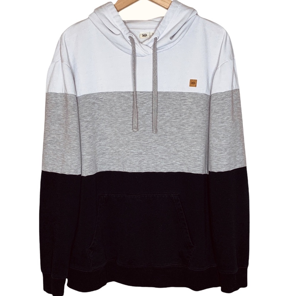 tentree Tri-Color Block Hoodie in White, Gray & Black